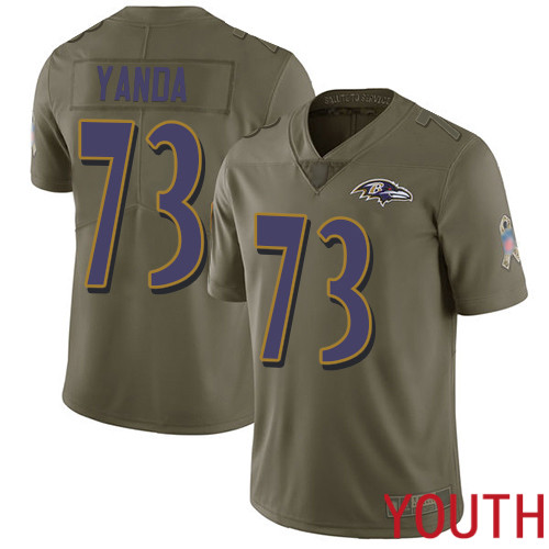 Baltimore Ravens Limited Olive Youth Marshal Yanda Jersey NFL Football #73 2017 Salute to Service